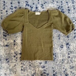 Nation LTD Green Ribbed Puff Sleeve Top